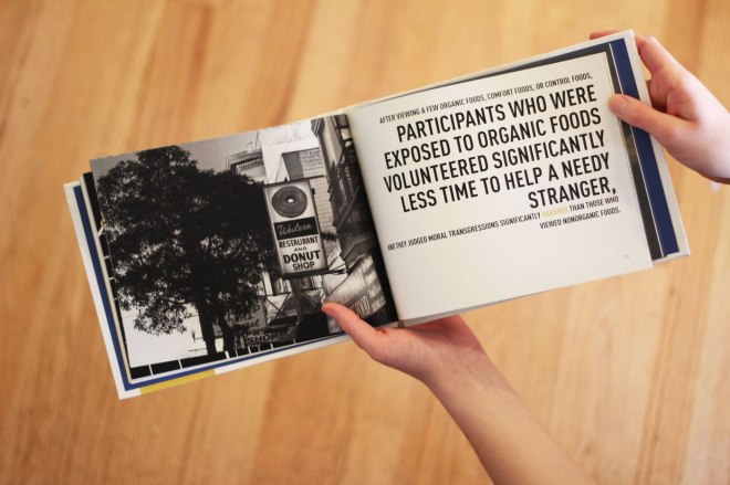 Spread showing photo of doughnut sign.