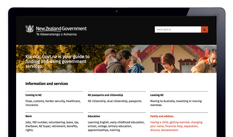 Screenshot of Govtnz website