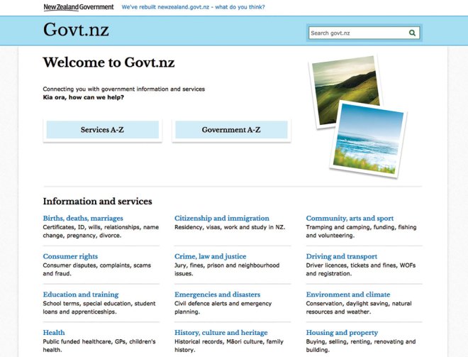 Screenshot of Govt.nz's previous design