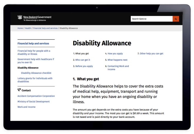 Screenshot of a page about Disability Allowance.
