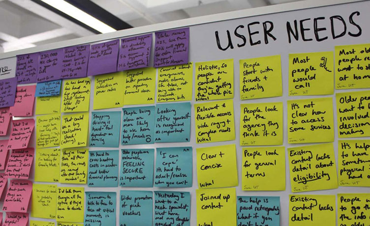 Post it notes with observations about user needs